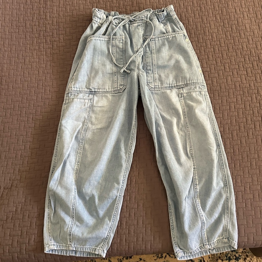 Free People Light Blue Drawstring Jeans